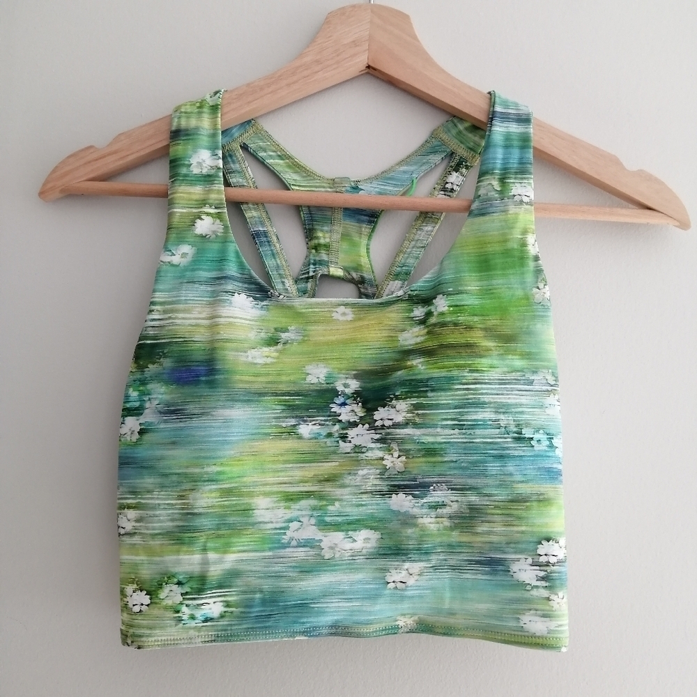Lululemon Stash It Bra Limited Edition Green Floral Longline Medium Support 6